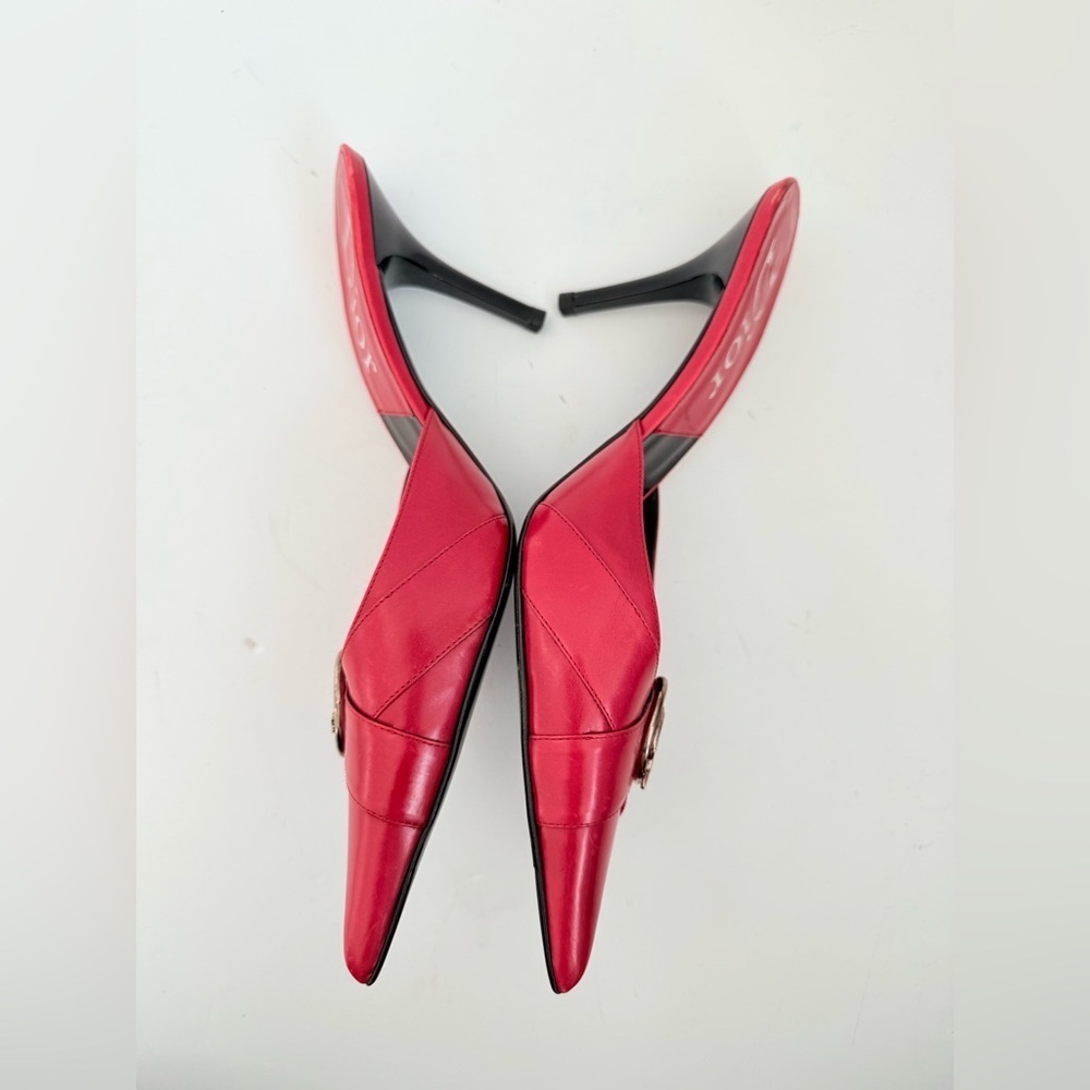 Christian Dior by John Galliano 2000's Red Leather "Dior" Diva Mule Heels EU 40 - Picture 4 of 9